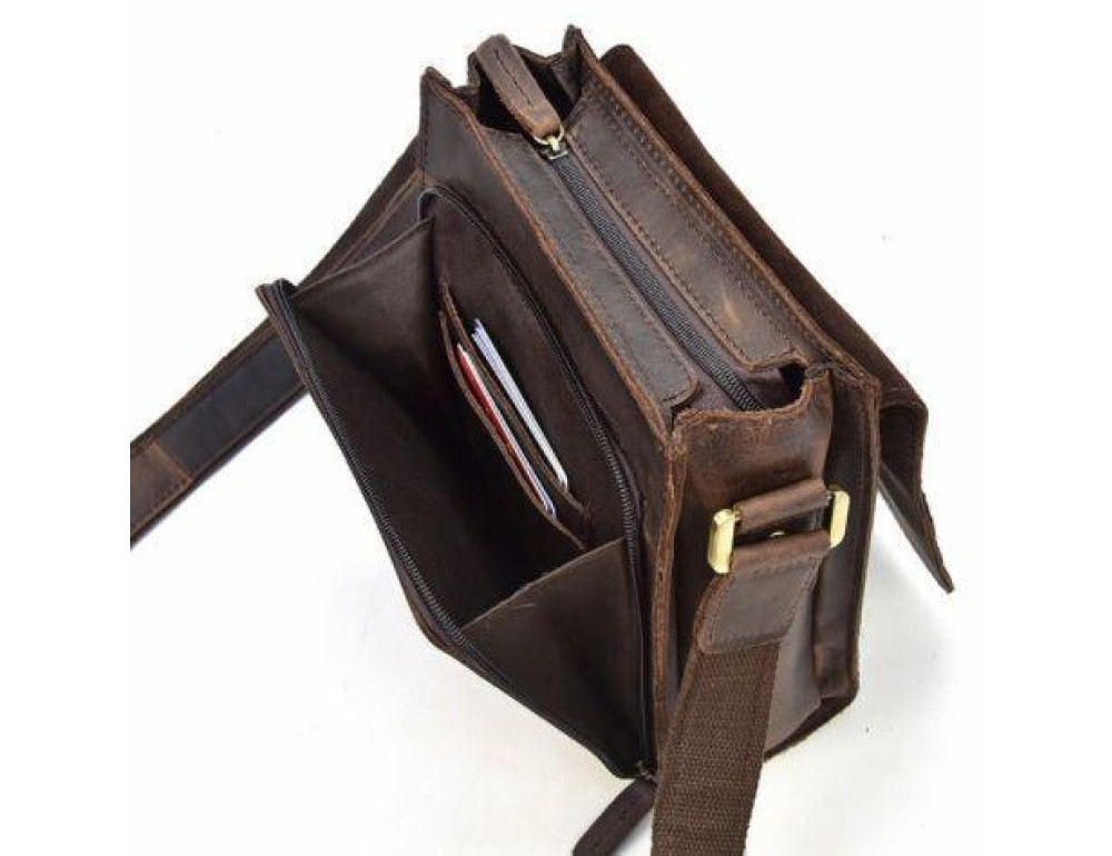 Мужская сумка-мессенджер через плечо из натуральной кожи крейзи Tiding Bag 7055B-1 - Фото № 3