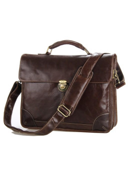 Мужской кожаный портфель с клапаном коричневый Tiding Bag 7091C