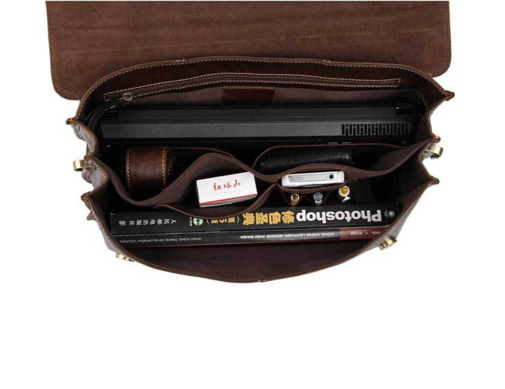 Мужской кожаный портфель с клапаном коричневый Tiding Bag 7091C - Фото № 3