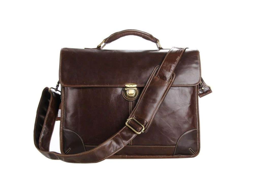 Мужской кожаный портфель с клапаном коричневый Tiding Bag 7091C - Фото № 7
