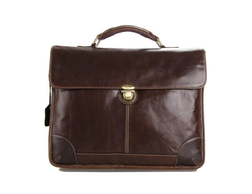 Мужской кожаный портфель с клапаном коричневый Tiding Bag 7091C - Фото № 8