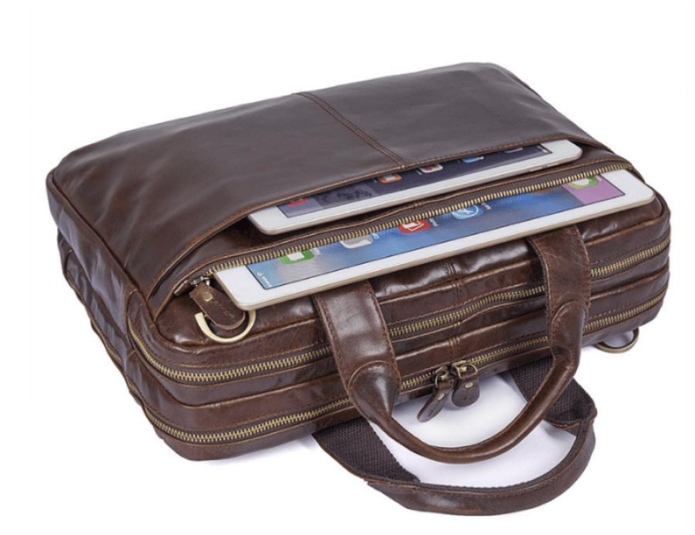 Винтажная мужская кожаная сумка для документов и ноутбука Tiding Bag 7092-3C - Фото № 5