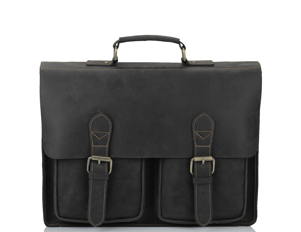Классический мужской кожаный портфель черный Tiding Bag 7105A - Фото № 6