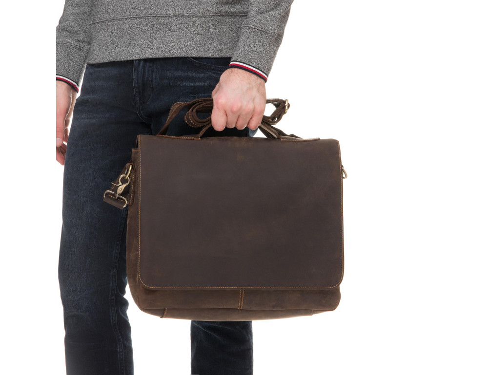 Сумка мужская кожаная через плечо для ноутбука Tiding Bag 7108R-1 - Фото № 12