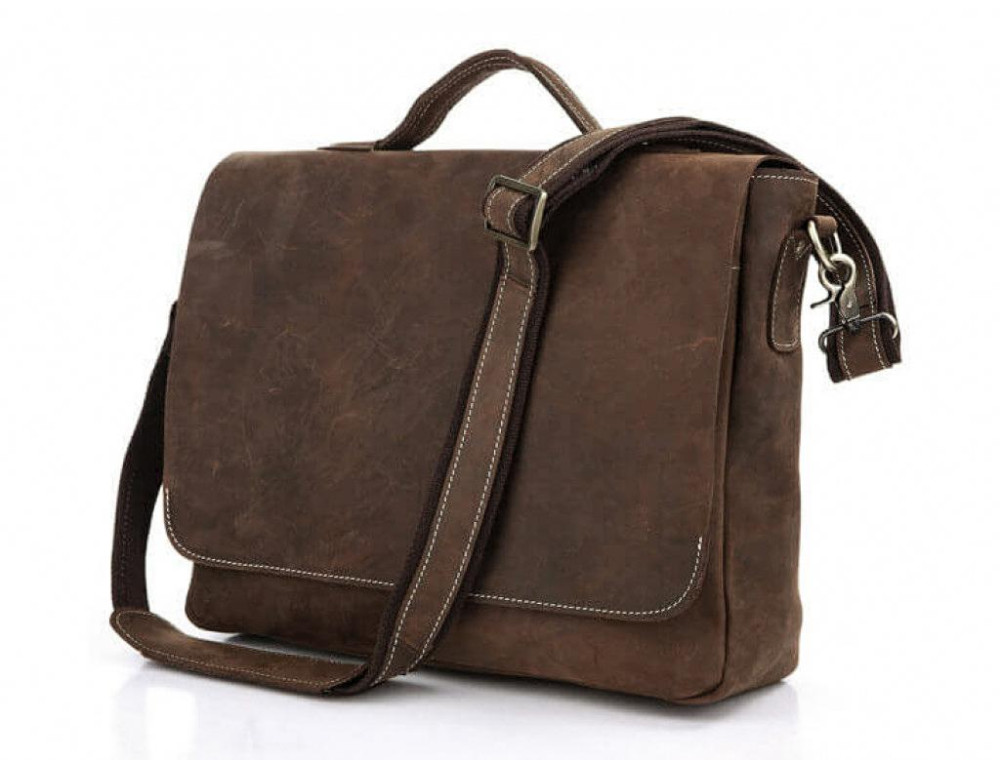Сумка мужская кожаная через плечо для ноутбука Tiding Bag 7108R-1 - Фото № 8