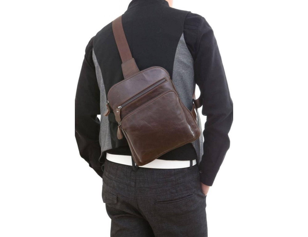 Мужской кожаный рюкзак-слинг на одно плечо Tiding Bag 7195C - Фото № 7