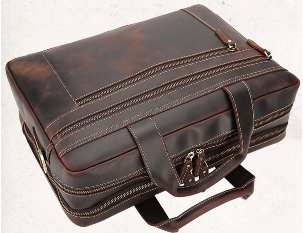 Вместительная мужская кожаная сумка с отделом для ноутбука 17 Tiding Bag 7319R - Фото № 2