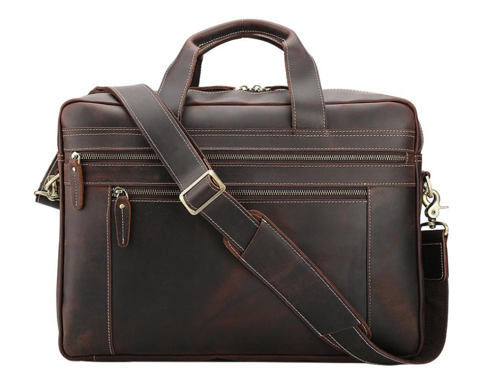 Вместительная мужская кожаная сумка с отделом для ноутбука 17 Tiding Bag 7319R - Фото № 3