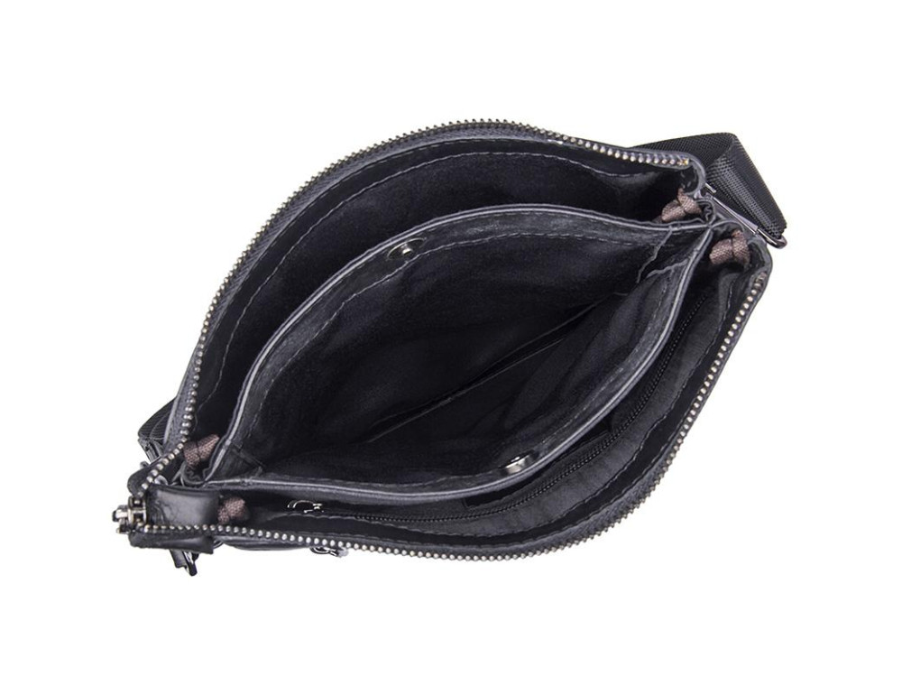 Вместительная кожаная сумка через плечо Tiding Bag 80261A черная - Фото № 3
