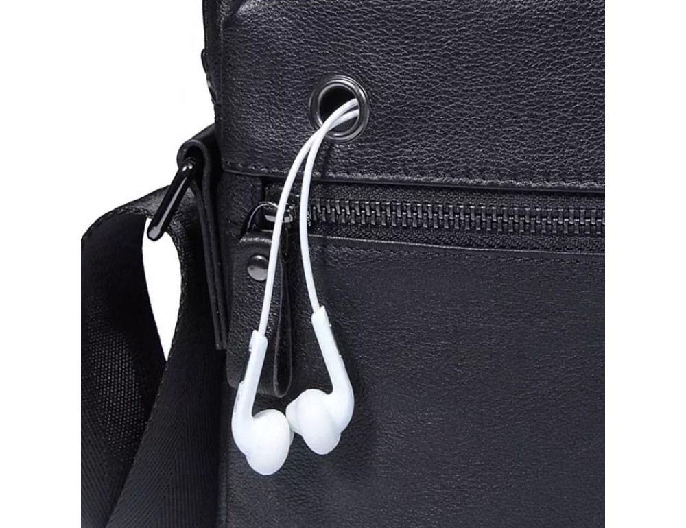 Сумка мужская кожаная через плечо черная Tiding Bag 8716A - Фото № 7