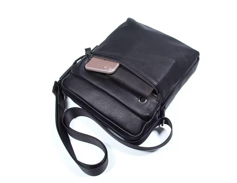 Сумка мужская кожаная через плечо черная Tiding Bag 8716A - Фото № 8