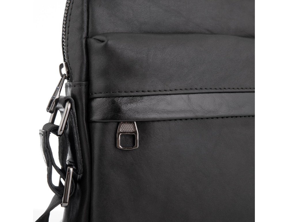 Классическая мужская кожаная сумка через плечо черная Tiding Bag 8721A - Фото № 2