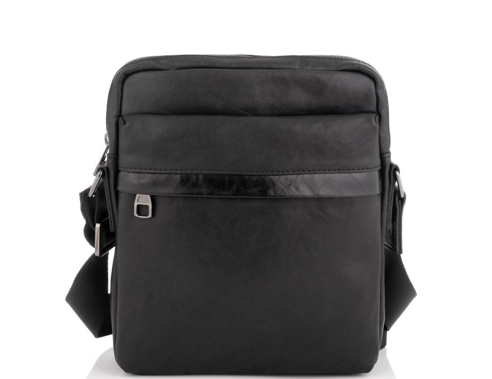Классическая мужская кожаная сумка через плечо черная Tiding Bag 8721A - Фото № 5