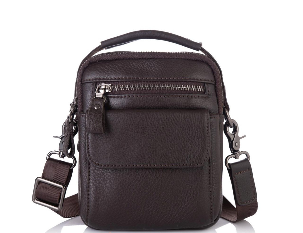 Сумка-барсетка мужская кожаная коричневая Tiding Bag 8852C - Фото № 4