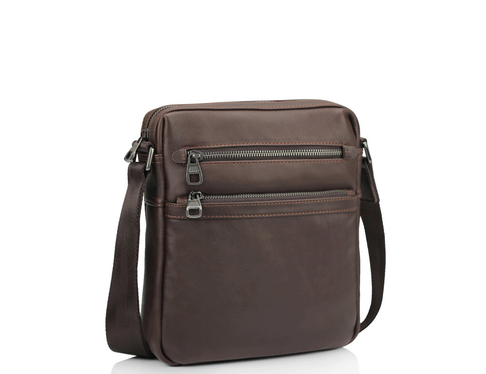 Мужская кожаная сумка через плечо коричневая Tiding Bag 9830B - Фото № 1 Мужская кожаная сумка через плечо коричневая Tiding Bag 9830B - Фото № 1