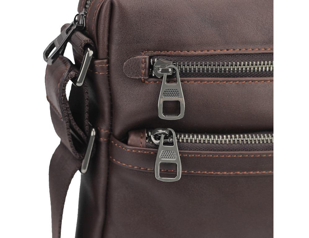Мужская кожаная сумка через плечо коричневая Tiding Bag 9830B - Фото № 2