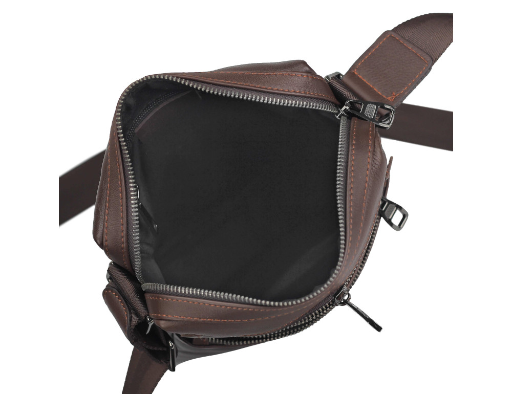 Мужская кожаная сумка через плечо коричневая Tiding Bag 9830B - Фото № 3
