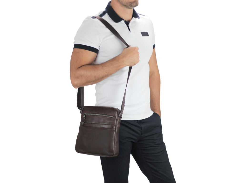 Мужская кожаная сумка через плечо коричневая Tiding Bag 9830B - Фото № 5