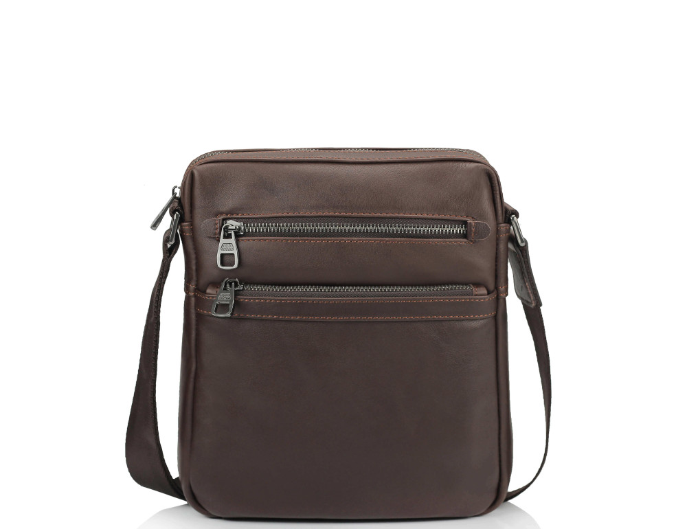 Мужская кожаная сумка через плечо коричневая Tiding Bag 9830B - Фото № 6