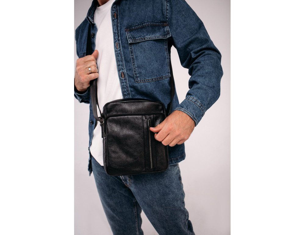 Мессенджер через плечо мужской кожаный черный Tiding Bag 9836A - Фотографія № 6