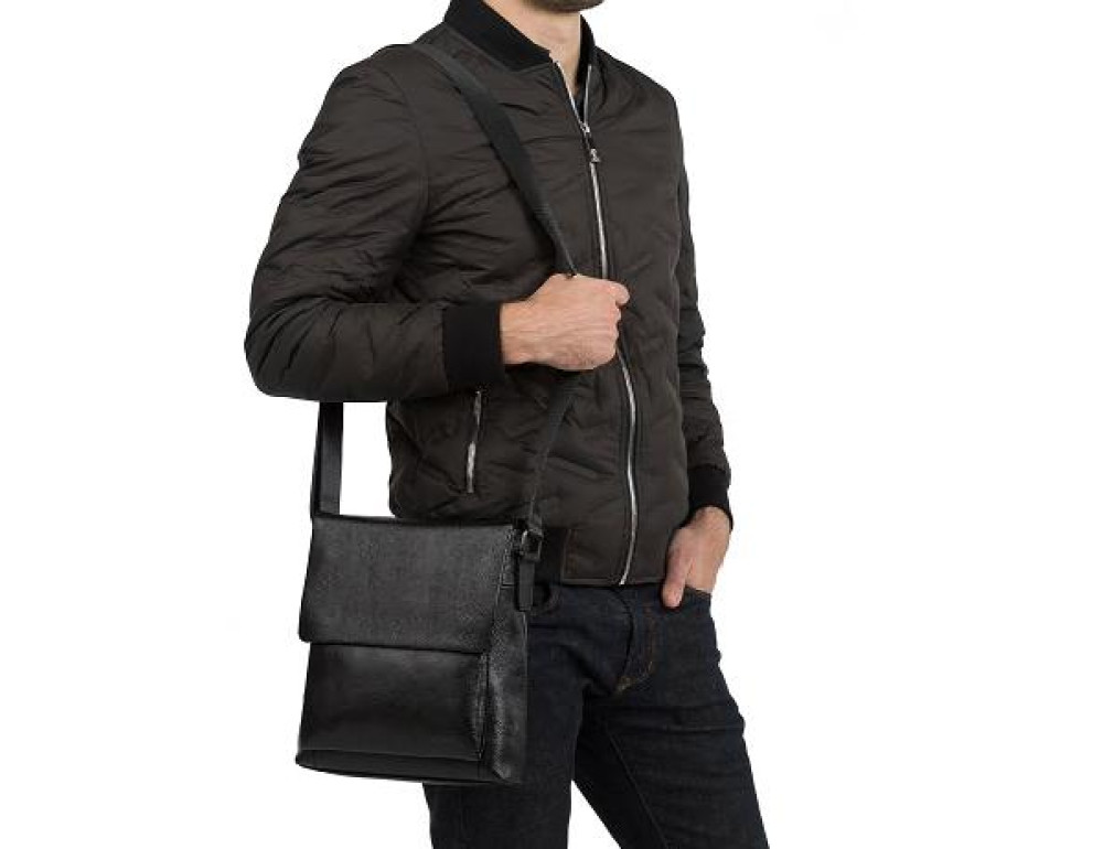 Чорна чоловіча шкіряна сумка через плече TIDING BAG A25-1278A - Фотографія № 7