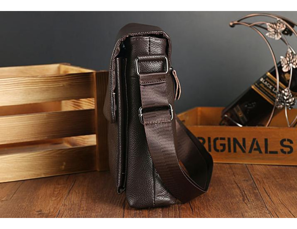 Сумка через плечо мужская кожаная коричневая Tiding Bag A25-1278C - Фото № 3