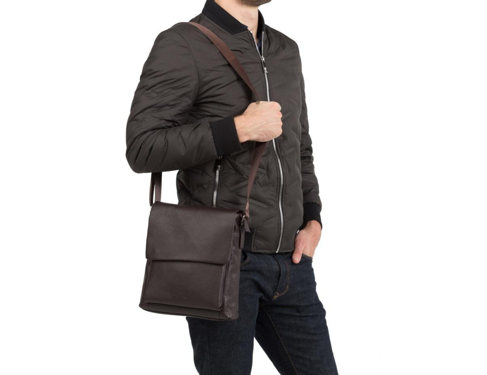 Сумка через плечо мужская кожаная коричневая Tiding Bag A25-1278C - Фото № 9