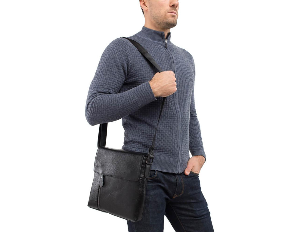 Мужской кожаный мессенджер с клапаном Tiding Bag A25-238-1A - Фото № 6