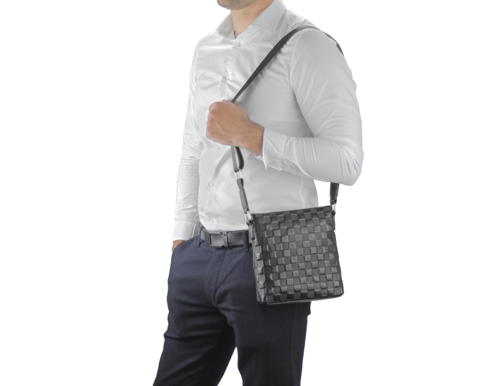 Мужская сумка через плечо черная фактурная Tiding Bag A25-6106A - Фото № 2