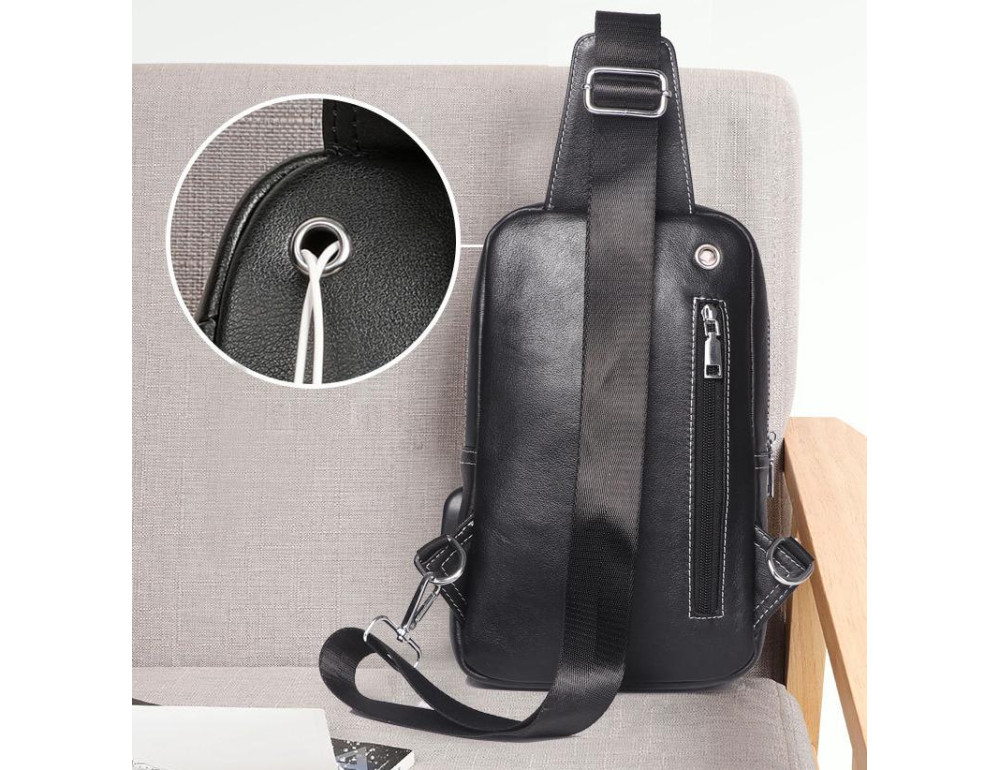 Сумка на грудь мужская кожаная слинг Tiding Bag A25-6801A - Фото № 6