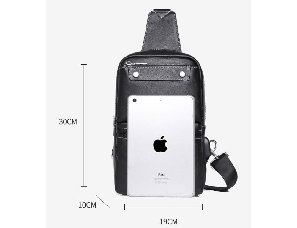 Сумка на грудь мужская кожаная слинг Tiding Bag A25-6801A - Фото № 7
