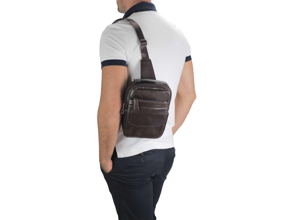 Чоловіча шкіряна сумка-слінг коричнева Tiding Bag A25F-003B - Фотографія № 6