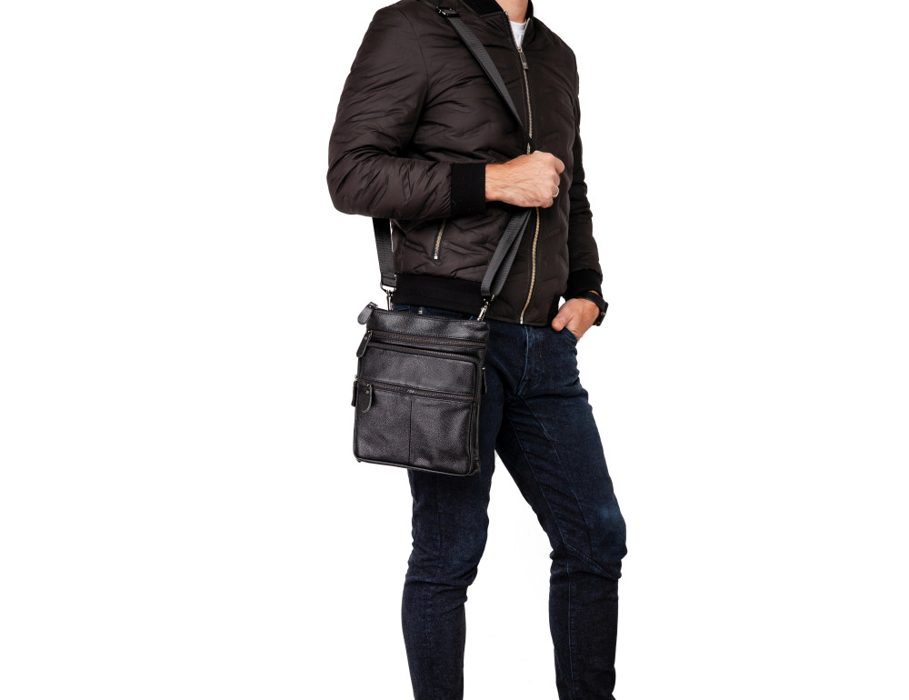 Мессенджер мужской из натуральной кожи черной Tiding Bag A25F-0118A - Фото № 5