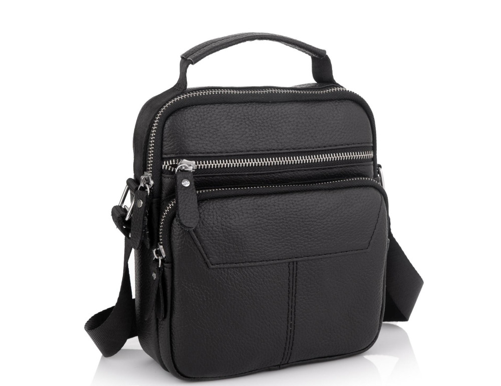Сумка через плечо черная мужская кожаная Tiding Bag A25F-1436A - Фото № 1 Сумка через плечо черная мужская кожаная Tiding Bag A25F-1436A - Фото № 1