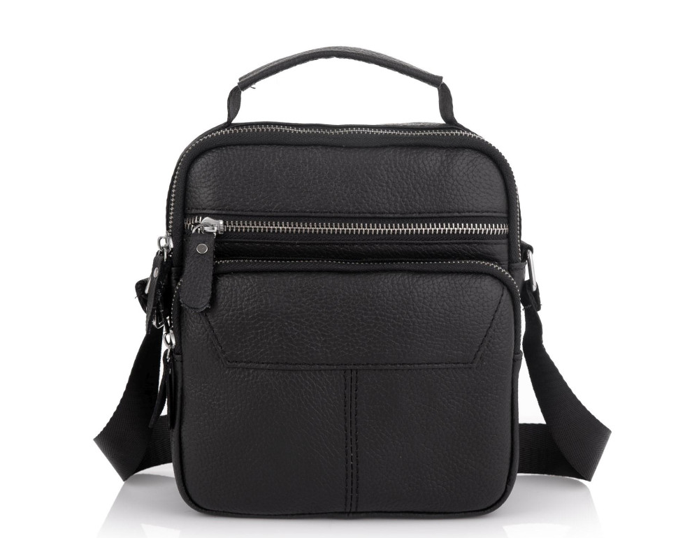 Сумка через плечо черная мужская кожаная Tiding Bag A25F-1436A - Фото № 3