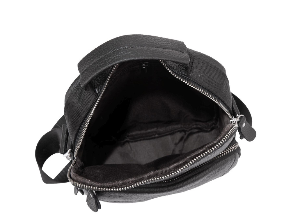 Сумка через плечо черная мужская кожаная Tiding Bag A25F-1436A - Фото № 5