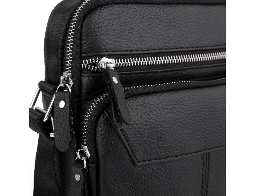 Сумка через плечо черная мужская кожаная Tiding Bag A25F-1436A - Фото № 6