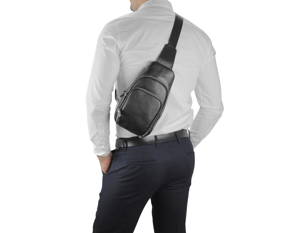 Шкіряний чорний слінг через плече Tiding Bag A25F-5058A - Фотографія № 5
