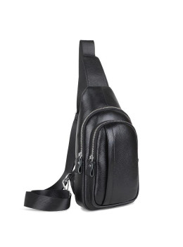Чоловічий шкіряний чорний слінг на плече Tiding Bag A25F-6601A
