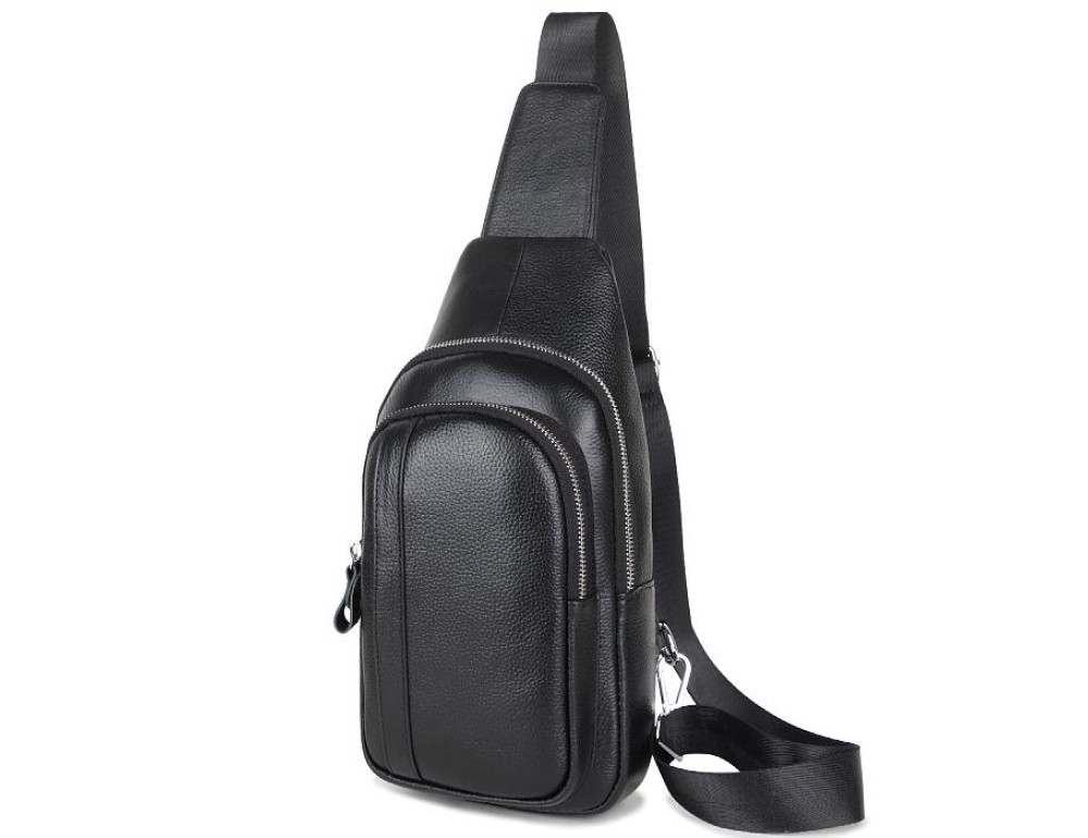 Чоловічий шкіряний чорний слінг на плече Tiding Bag A25F-6601A - Фотографія № 3
