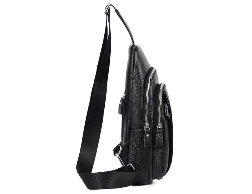 Чоловічий шкіряний чорний слінг на плече Tiding Bag A25F-6601A - Фотографія № 10