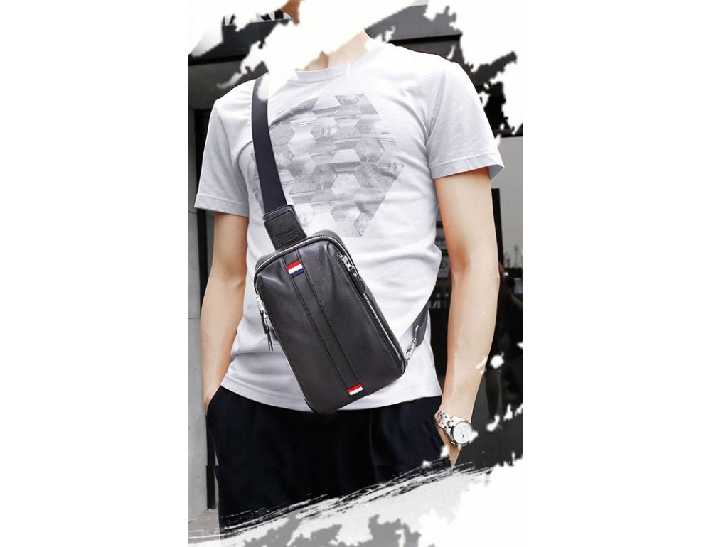 Мужской кожаный слинг на грудь Tiding Bag A25F-6616A - Фото № 5