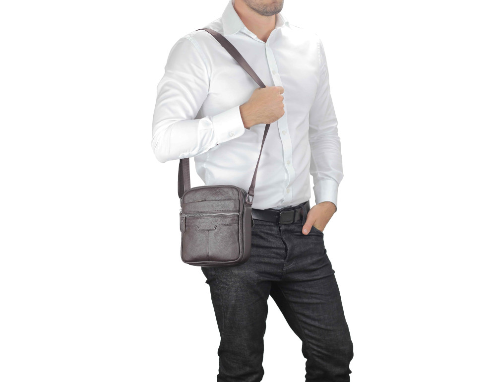 Сумка кожаная мужская коричневая Tiding Bag A25F-6625B - Фото № 2