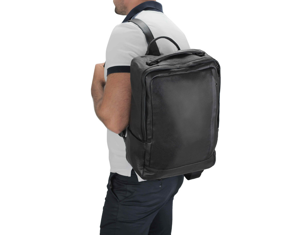 Мужской кожаный черный рюкзак для ноутбука Tiding Bag A25F-8834A - Фото № 7