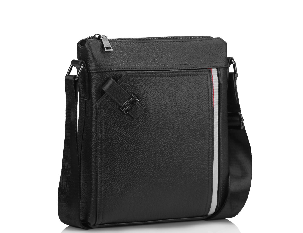 Мужская кожаная сумка через плечо черная Tiding Bag A25F-8867A - Фото № 1 Мужская кожаная сумка через плечо черная Tiding Bag A25F-8867A - Фото № 1