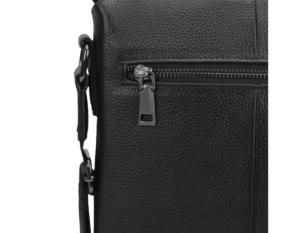 Мужская кожаная сумка через плечо черная Tiding Bag A25F-8867A - Фото № 2