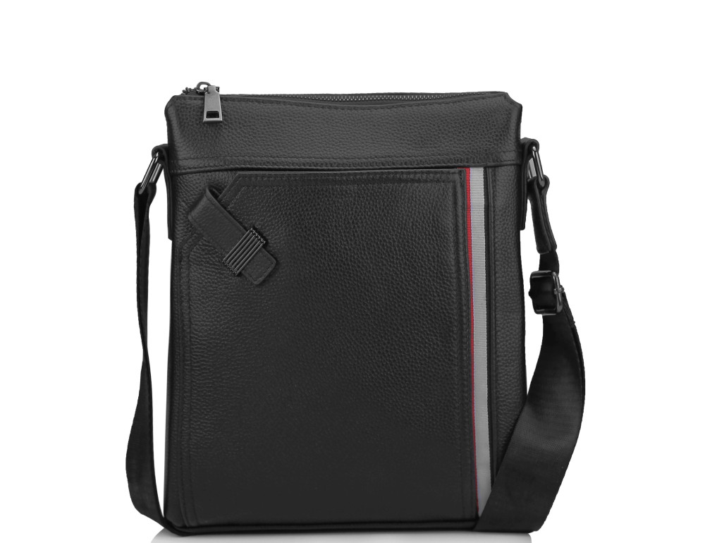 Мужская кожаная сумка через плечо черная Tiding Bag A25F-8867A - Фото № 6