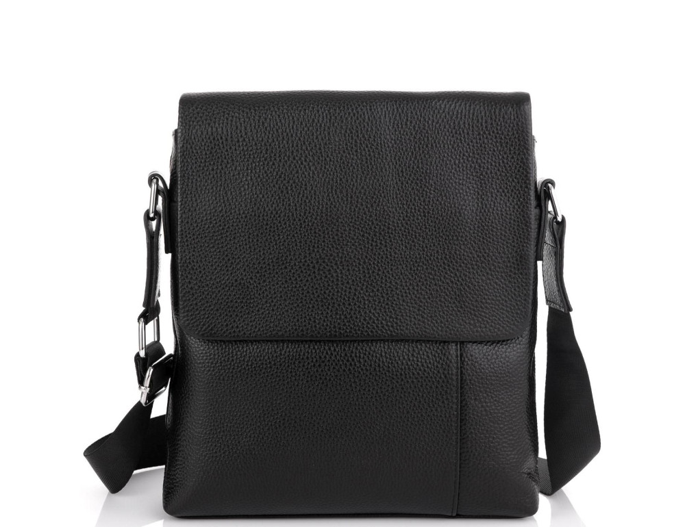 Чёрная кожаная сумка через плечо Tiding Bag A25F-8878A - Фото № 3