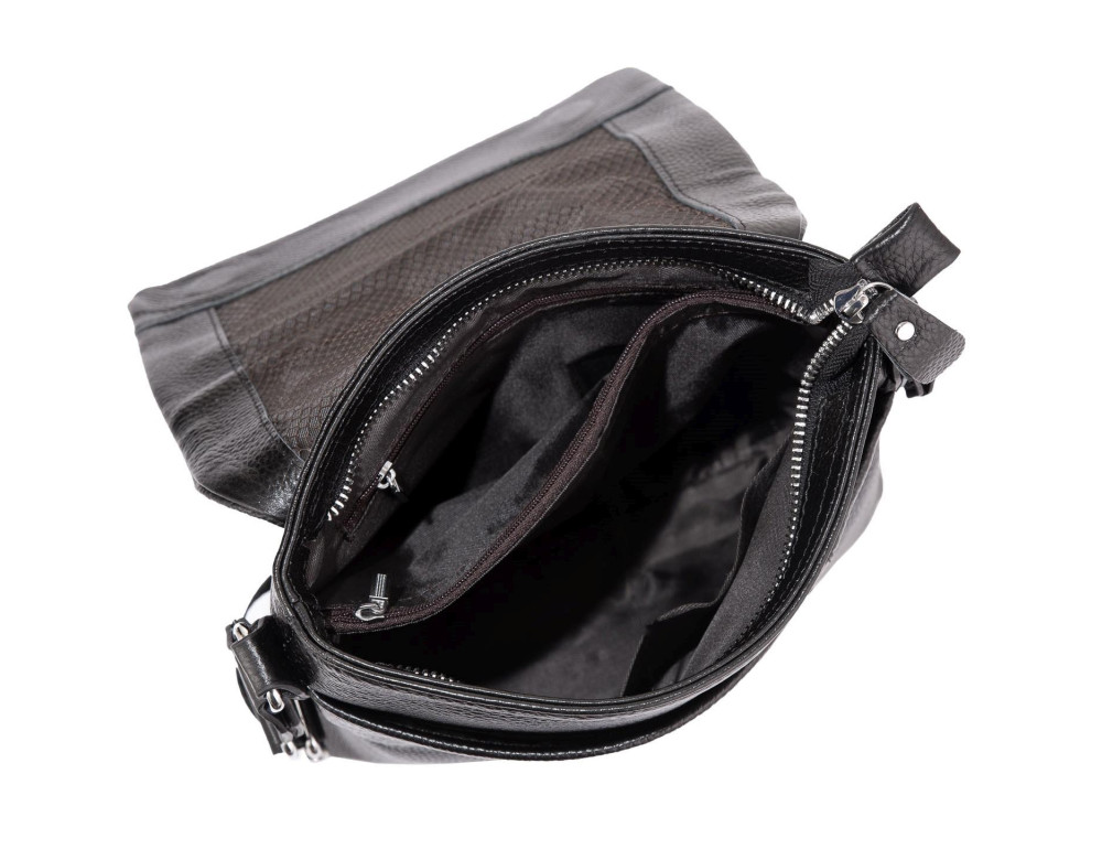 Чёрная кожаная сумка через плечо Tiding Bag A25F-8878A - Фото № 5