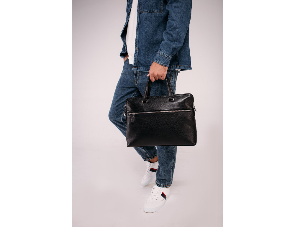 Сумка для ноутбука чорна шкіряна Tiding Bag A25F-9157-1A - Фотографія № 6